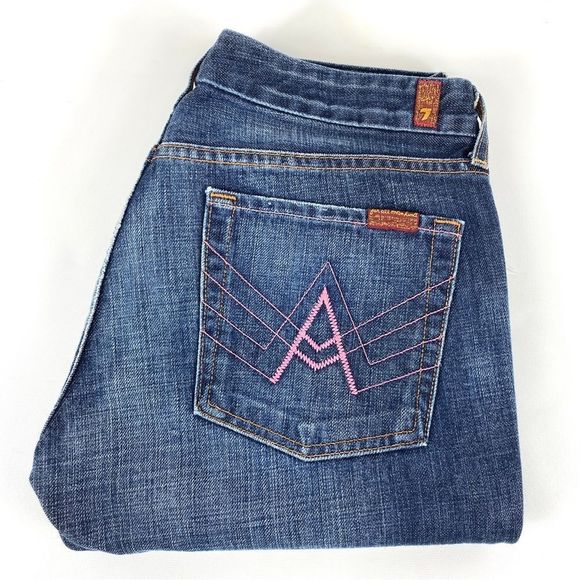 7 For All Mankind pink stitching A pocket bootcut flare jeans EUC U13006… - Picture 3 of 10
